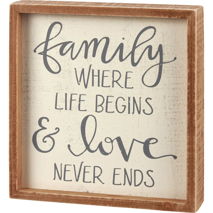 Family Love Never Ends Inset Box Sign