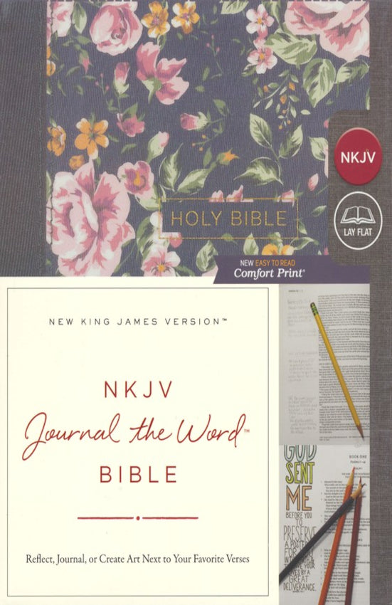 NKJV Journal the Word Bible Cloth over Board Comfort Prt Gray Floral