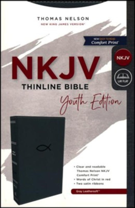 NKJV Thinline Bible Youth Ed Leathersoft Comfort Prt Gray