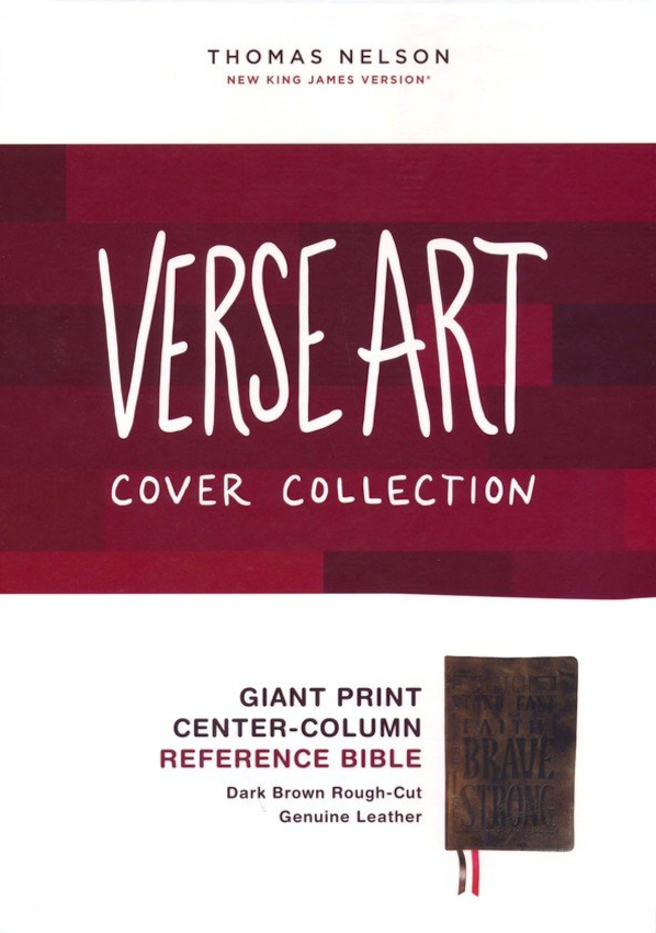 NKJV Giant Print Center-Column Ref Bible Verse Art Cover Collection Genuine Leather Brown