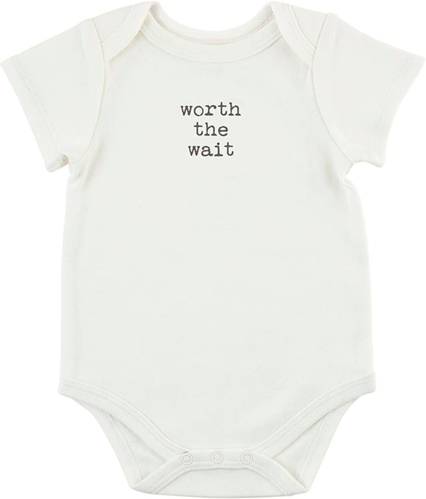 Worth The Wait Short Sleeve Cotton Bodysuit for Baby with Snap Closure 6-12 Months