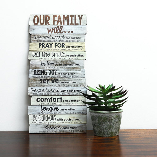 Our Family Plaque-Stacked Wood, Large