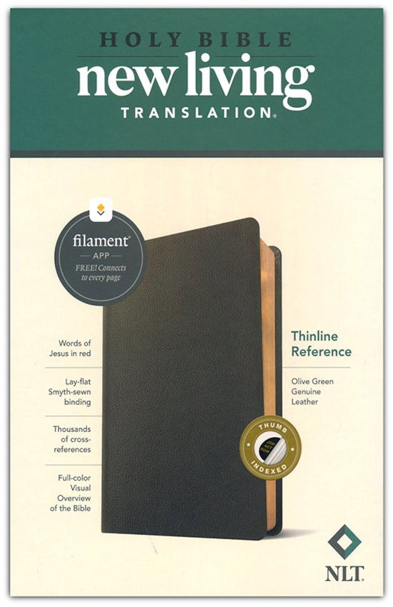 NLT Thinline Reference Bible Filament Enabled Genuine Leather, Olive Green