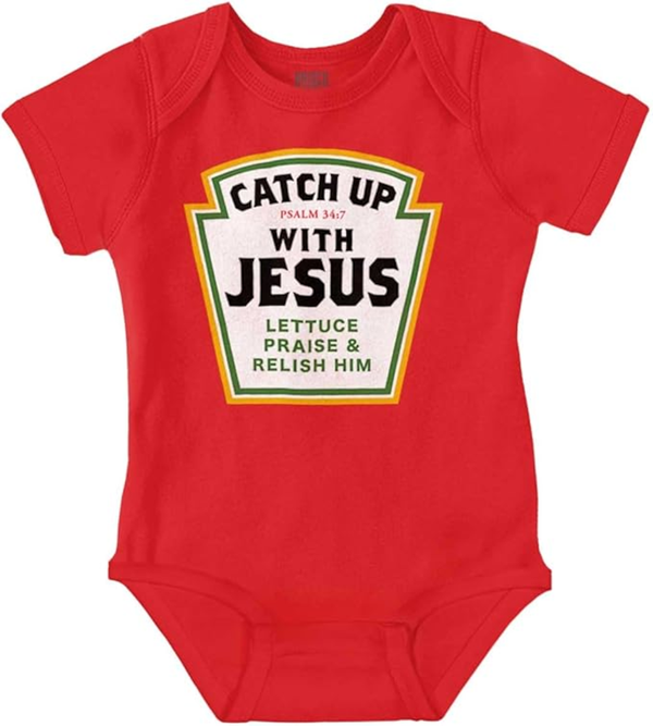 Catch Up With Jesus Food Pun Baby Romper Boys or Girls
