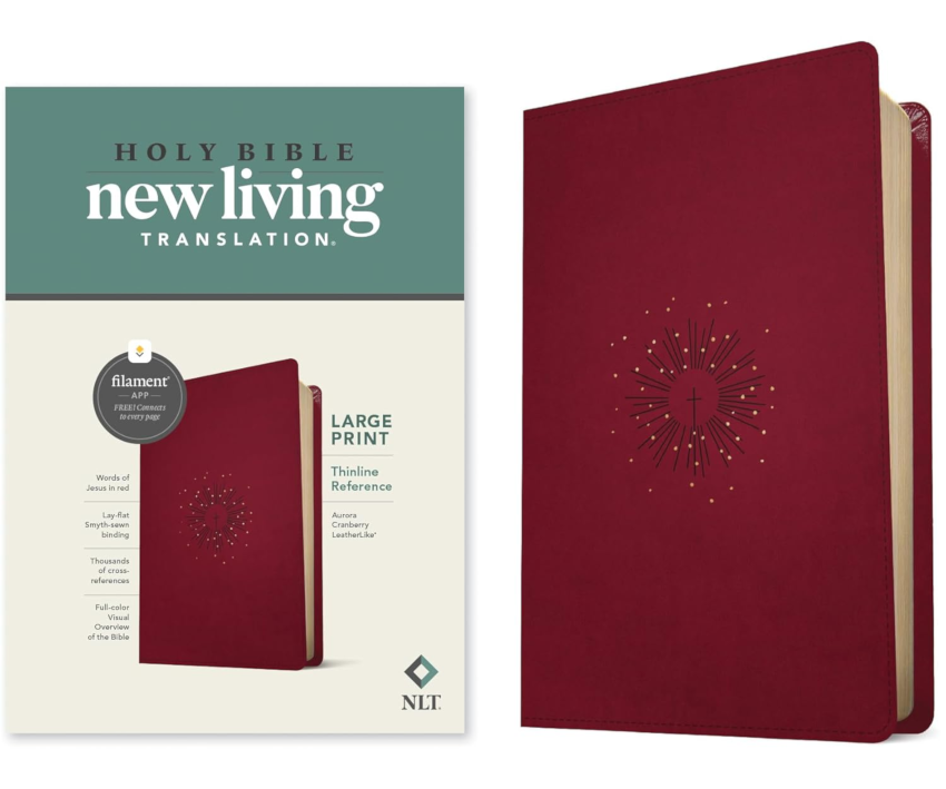 NLT Large Print Thinline Ref Bible Filament Enabled Aurora Cranberry