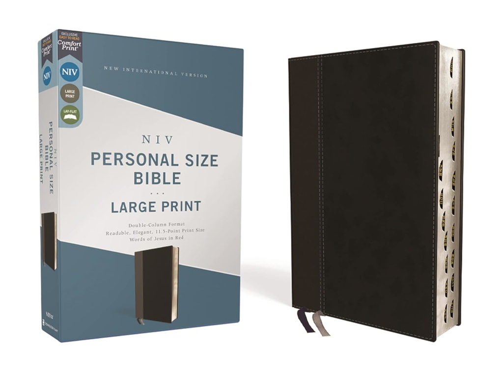 NIV Personal Size Bible Large Print Leathersoft Black Thumb Indexed Comfort Print