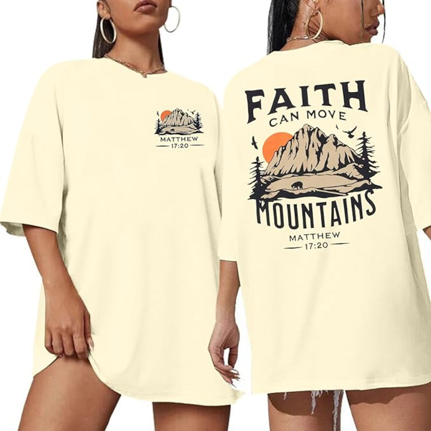 Faith Can Move Mountains Shirt Christian Graphic T-shirts Apricot