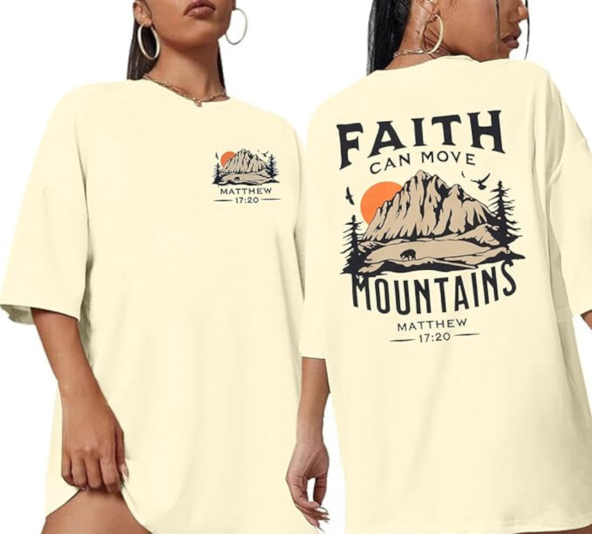 Faith Can Move Mountains Shirt Christian Graphic T-shirts Apricot