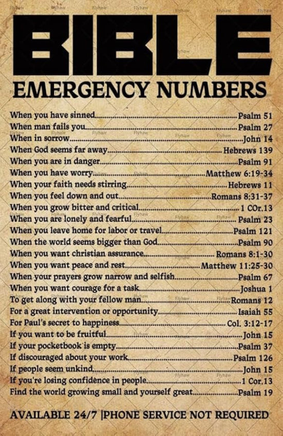 Bible Emergency Numbers Christian Wall Decor Metal Tin Sign