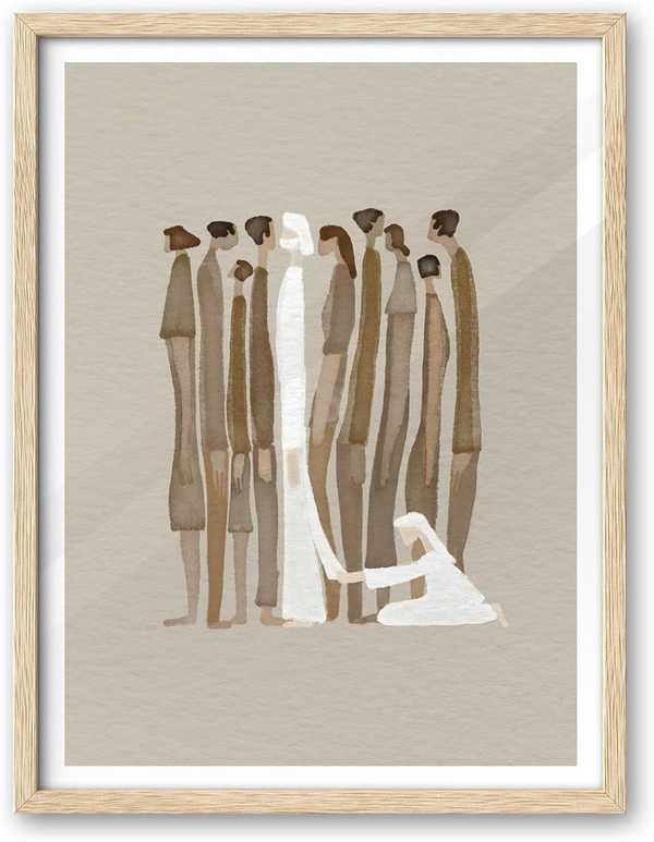 Natural OAK Wood Woman Touches Jesus God Healing Framed Wall Art