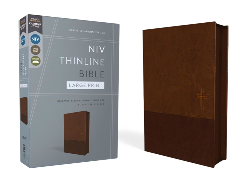 Niv Thinline Bible Large Print Brown Zippered Comfort Print