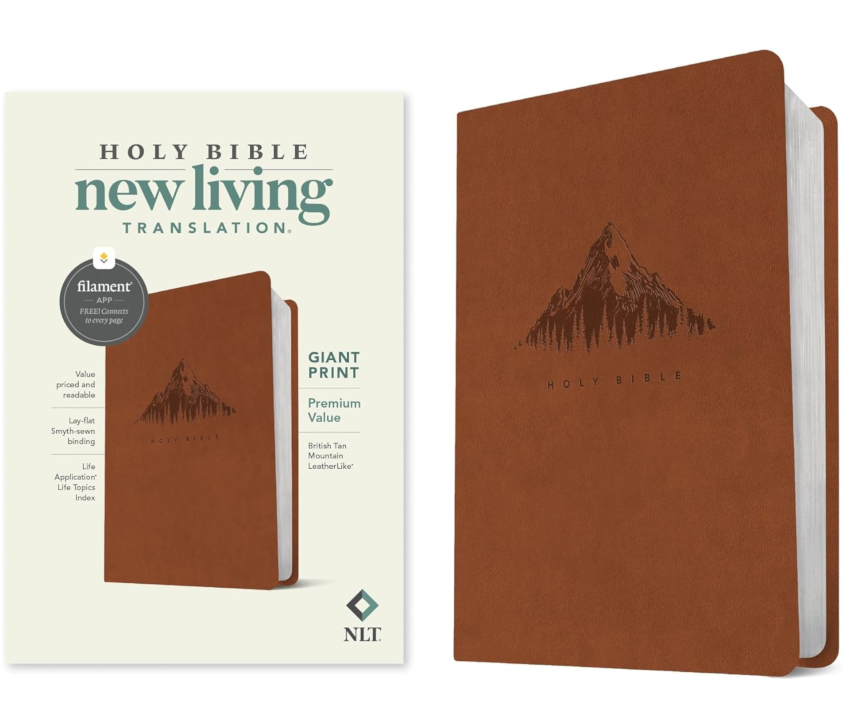 NLT Giant Print Premium Value Bible Filament Enabled British Tan Mountain