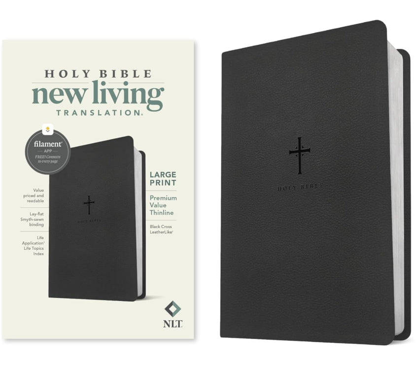 NLT Large Print Premium Value Thinline Bible, Filament Enabled (LeatherLike, Black Cross)