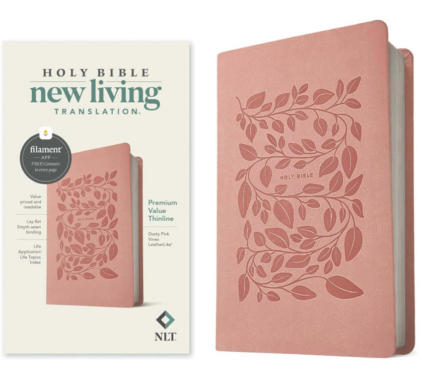 NLT Premium Value Thinline Bible Filament Enabled Dusty Pink Vines