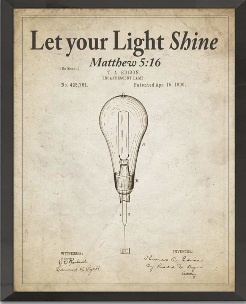 Let your Light Shine, Matthew 5:16 Bible Verse Patent Art Print