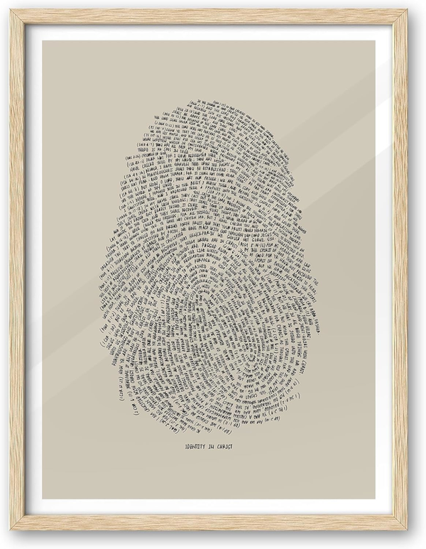 Natural OAK Wood Identity in Christ Thumbprint Framed Wall Art