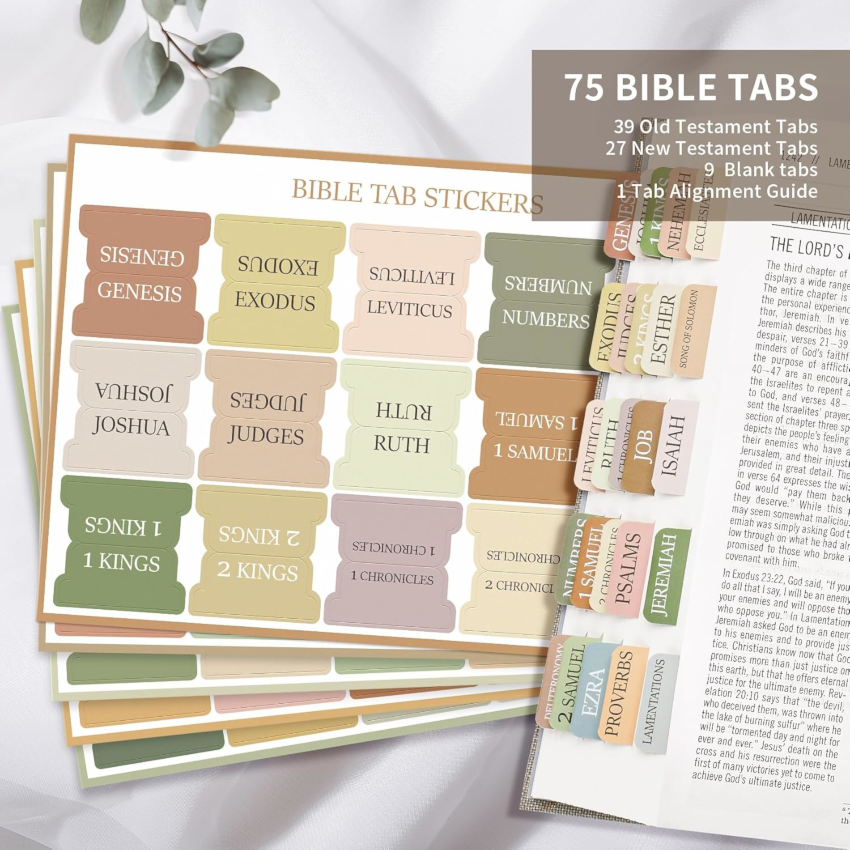 Taja Bible Tabs 75 Large Print Index Tabs for Women & Men