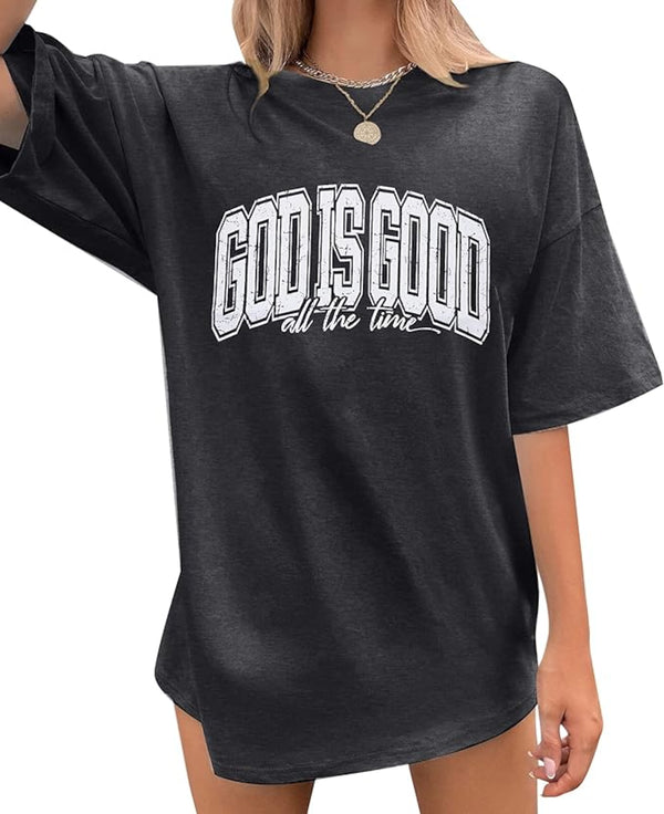 God is Good Shirt Oversized Christian Tee Dark Grey