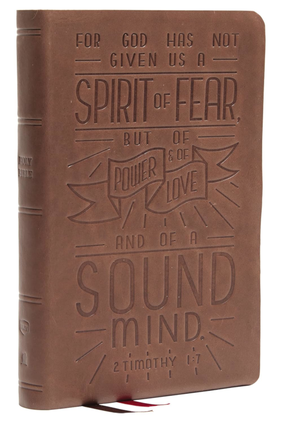 NKJV Personal Size Ref Bible Verse Art Cover Collection Genuine Leather Brown