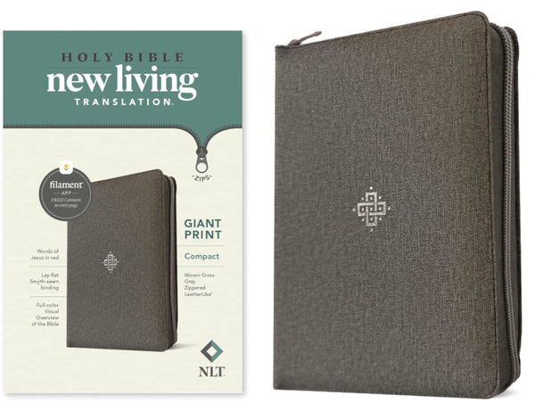 NLT Compact Giant Print Zipper Bible, Filament Ed Grey