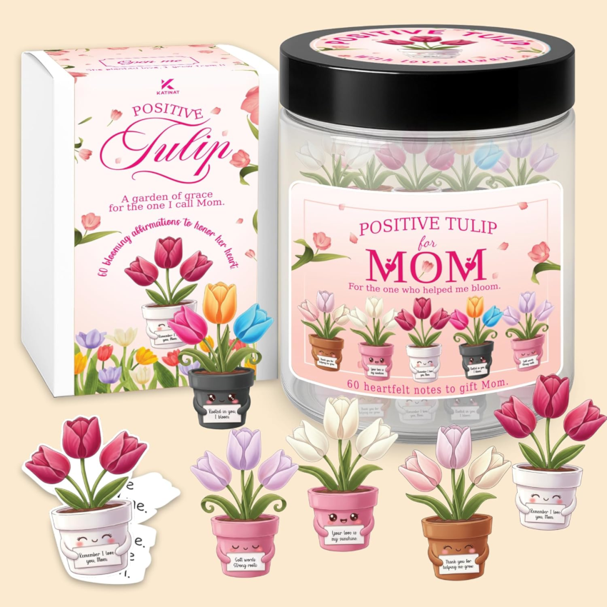 Positive Tulip Jar for Mom – 60 Thoughtful Emotional Support Tulips