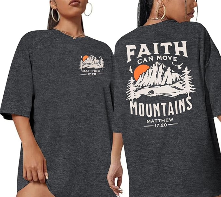 Faith Can Move Mountains Shirt Christian Graphic T-shirts Grey