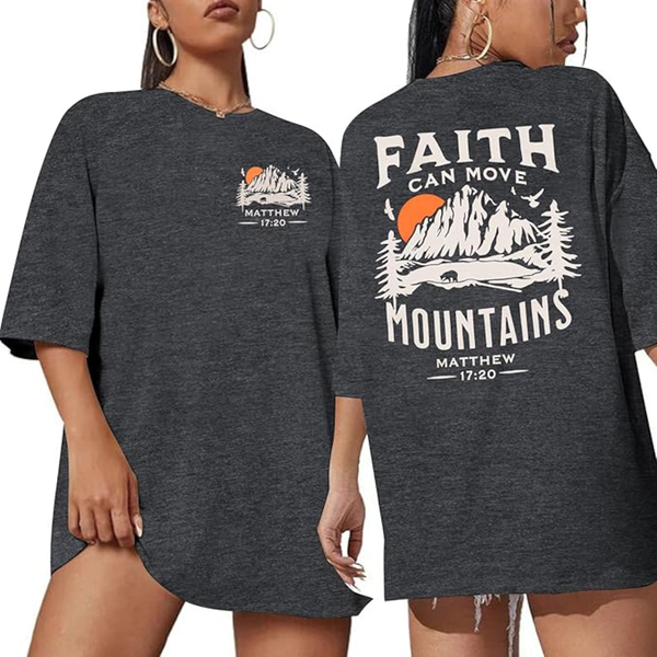 Faith Can Move Mountains Shirt Christian Graphic T-shirts Grey