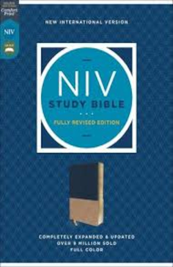 NIV Study Bible Fully Revised Ed Comfort Print Navy/Tan