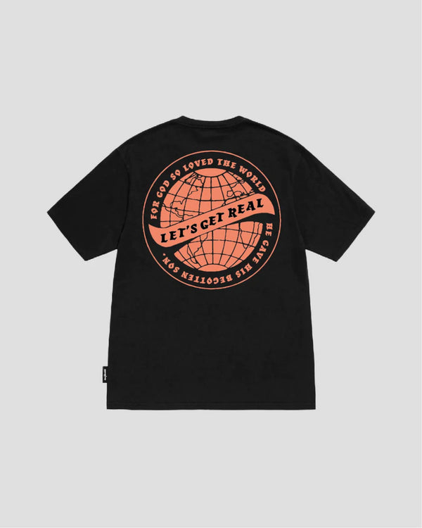 Let's Get Real Globe (Black) | T-Shirt