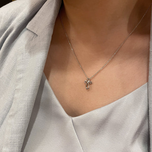 Infinity Cross Pendant Necklace | White Gold