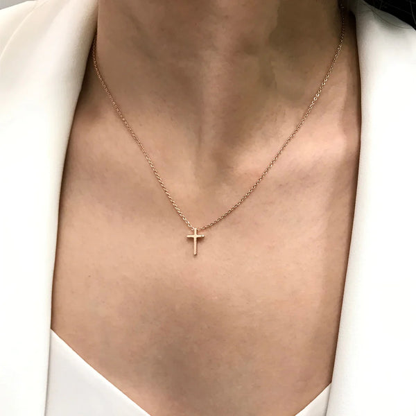 Mini Cross Pendant Necklace | Rose Gold
