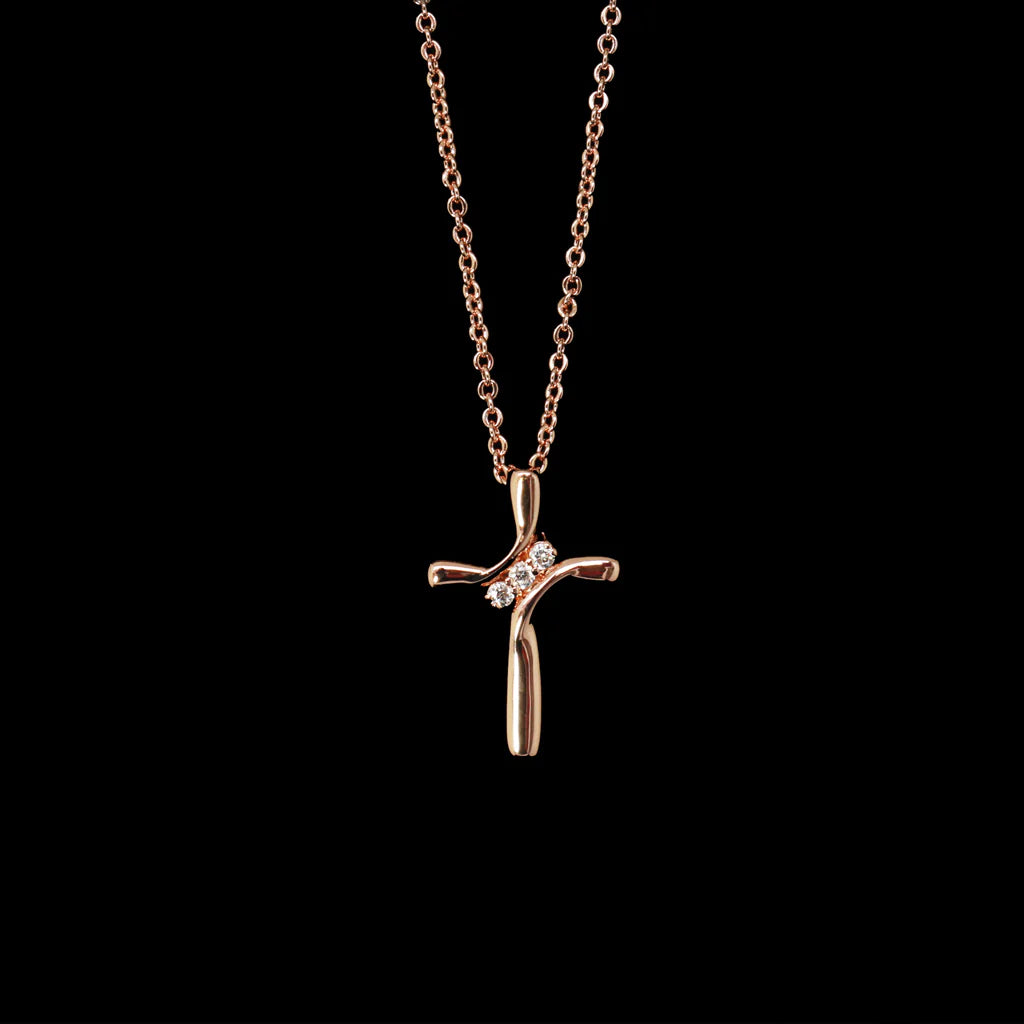 Brilliance Trinity Cross Pendant Necklace | Rose Gold