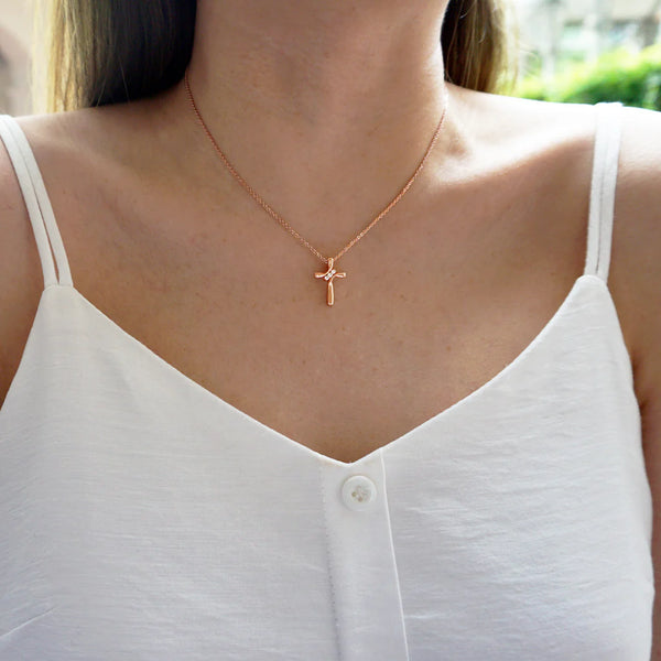 Brilliance Trinity Cross Pendant Necklace | Rose Gold
