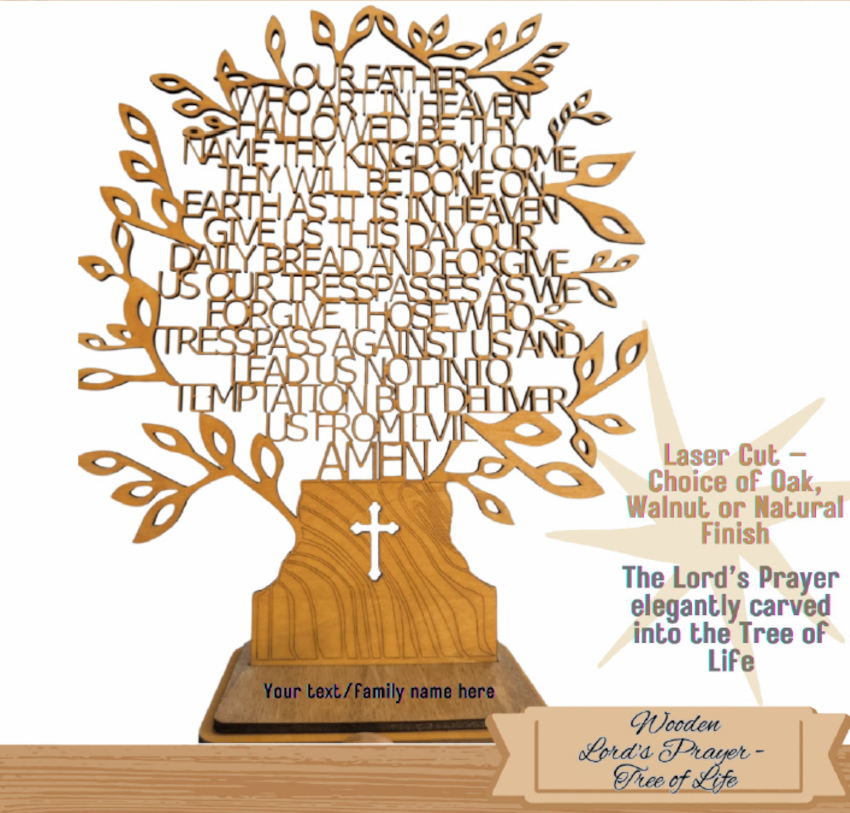 Wooded Lord's Prayer Cross Tree of Life