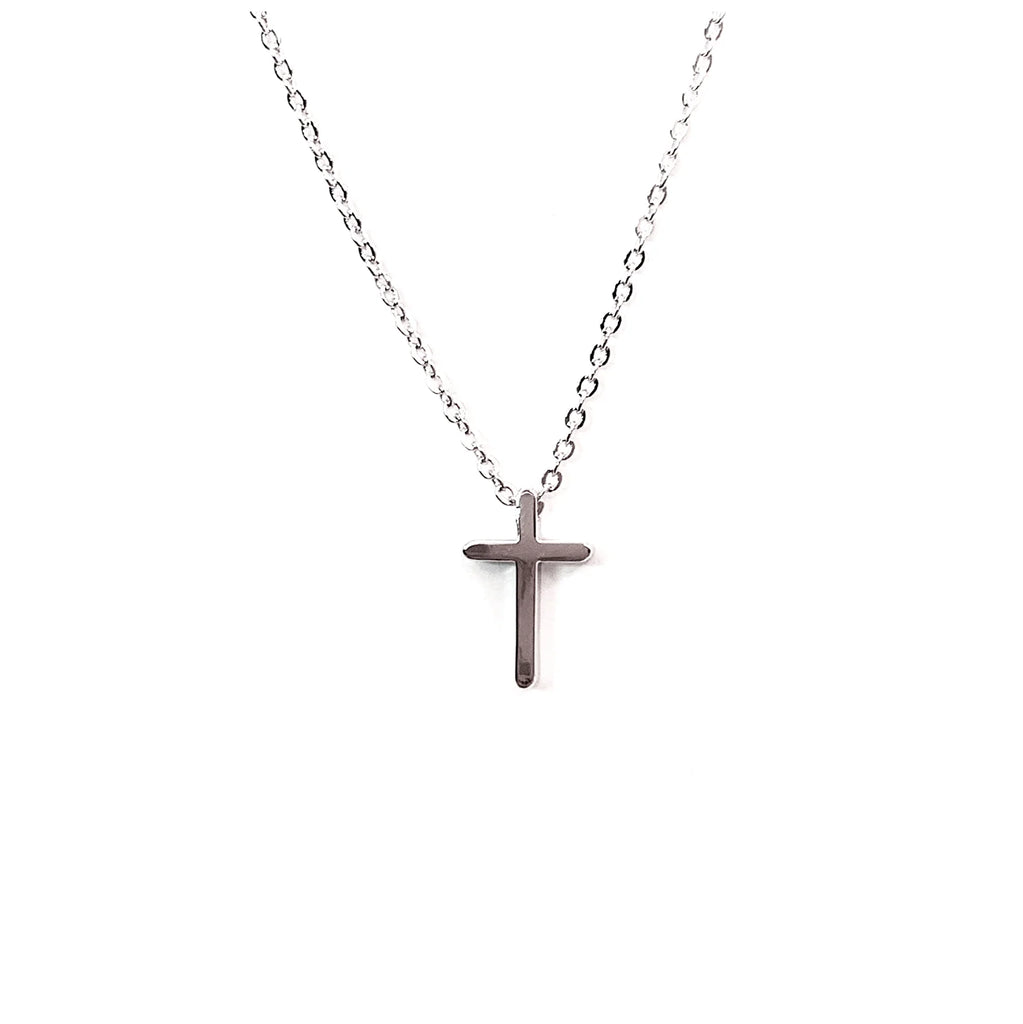 Mini Cross Pendant Necklace | White Gold