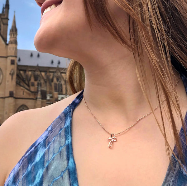 Infinity Cross Pendant Necklace | Rose Gold