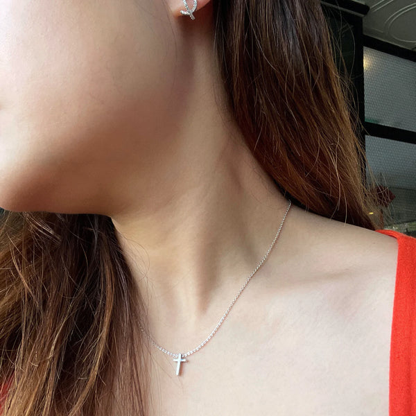 Mini Cross Pendant Necklace | White Gold
