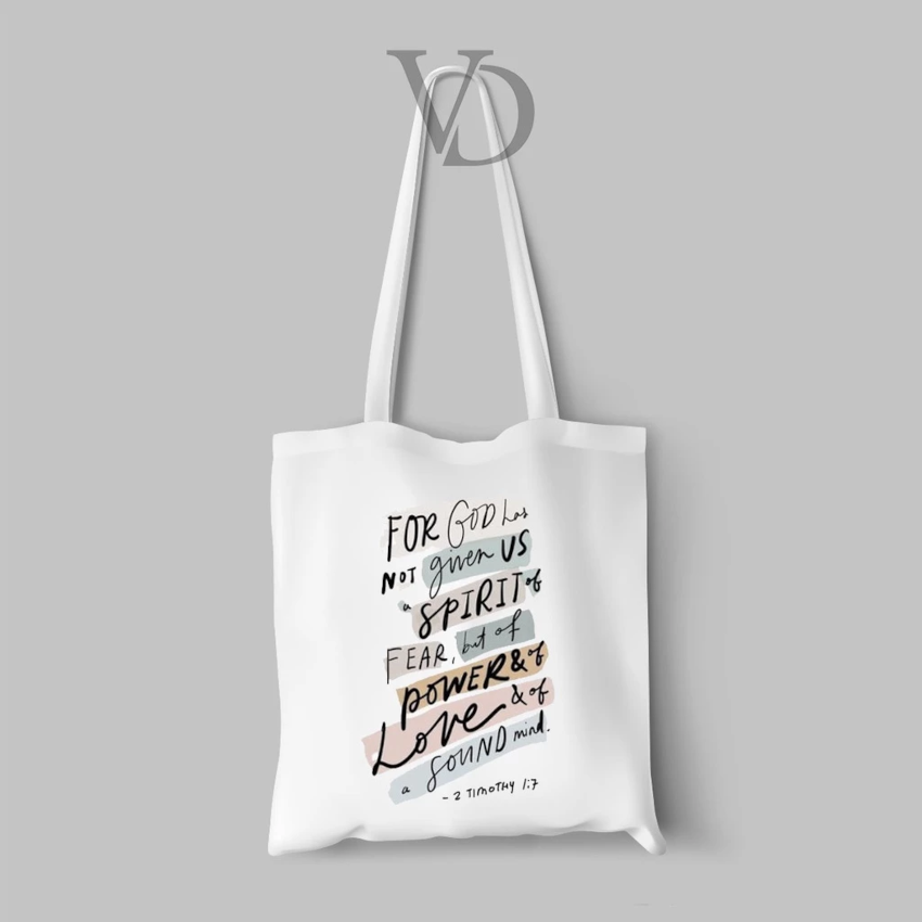 2 TIM 1:7 BIBLE QUOTES CANVAS TOTE BAG