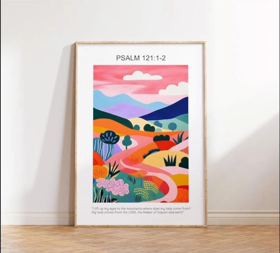 Christian Wall Art Print Faith Bible Verse Psalm 121:1-2