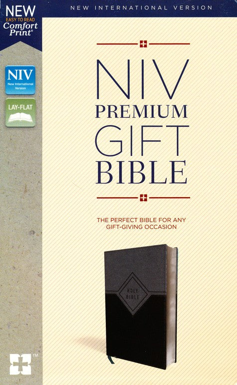 NIV Premium Gift Bible Leathersoft Black/Gray Comfort Print
