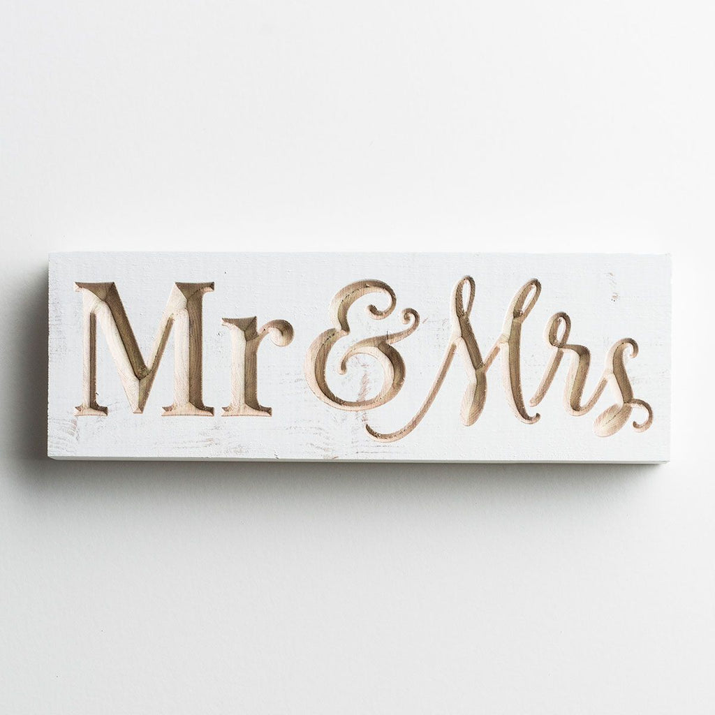 Mr & Mrs - Carved Wooden Block