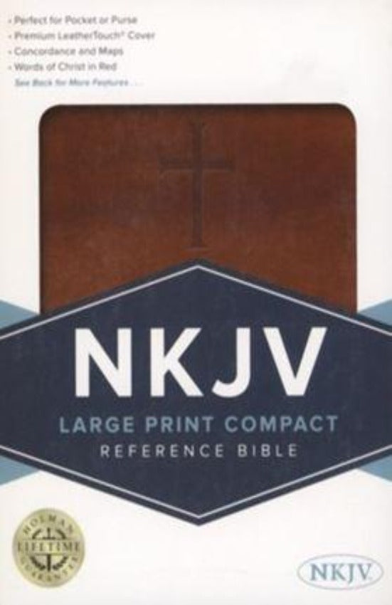 NKJV Large Print Compact Reference Bible Brown Leathertouch